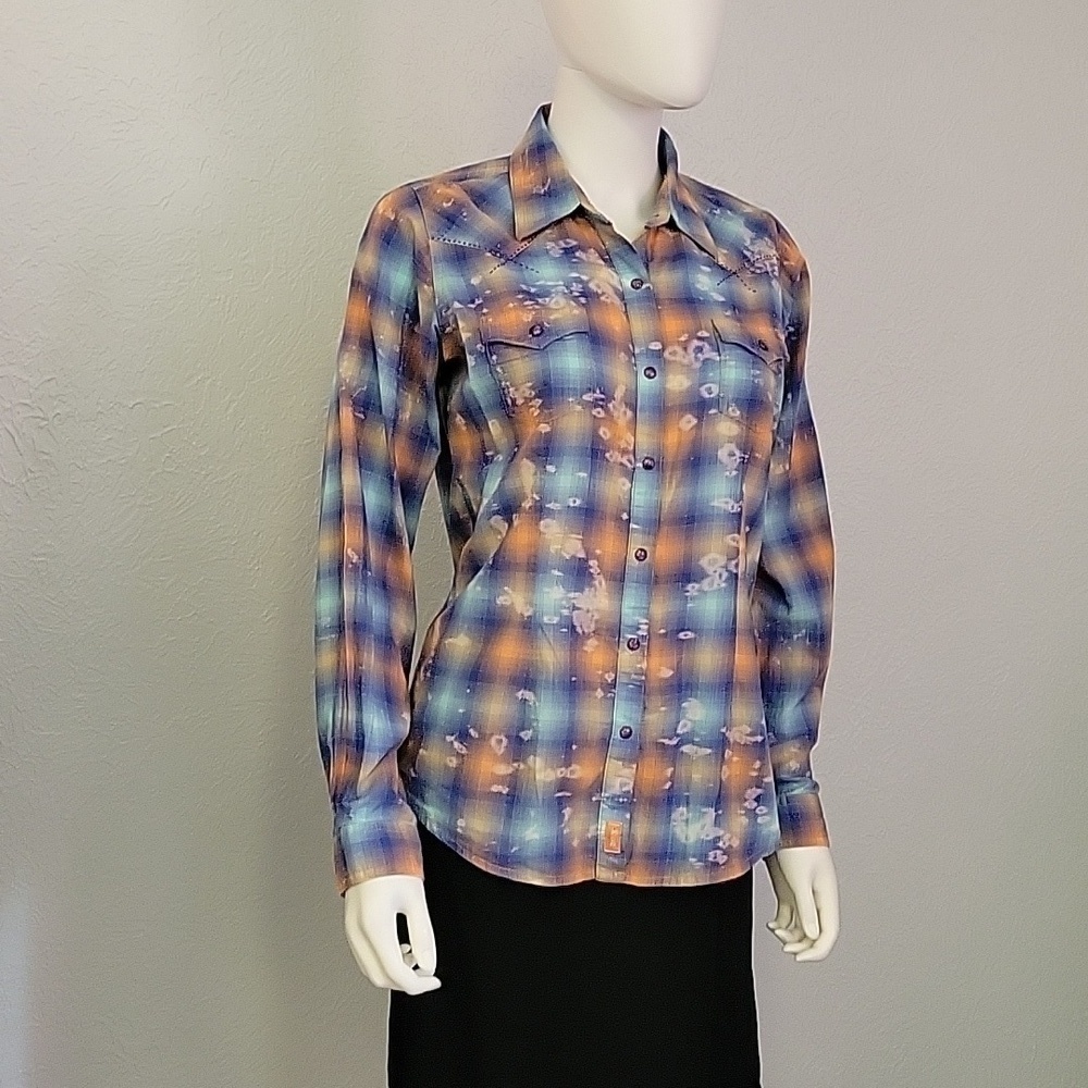 TWENTY X Plaid Bleached Snap Button Down Western Rockabilly Rodeo Shirt - Picture 2 of 6